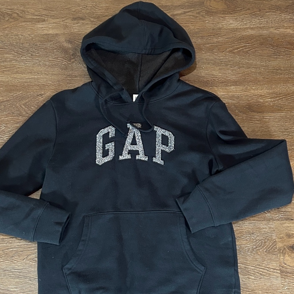 GAP Black Hoodie with Silver Glitter Logo - Picture 2 of 5